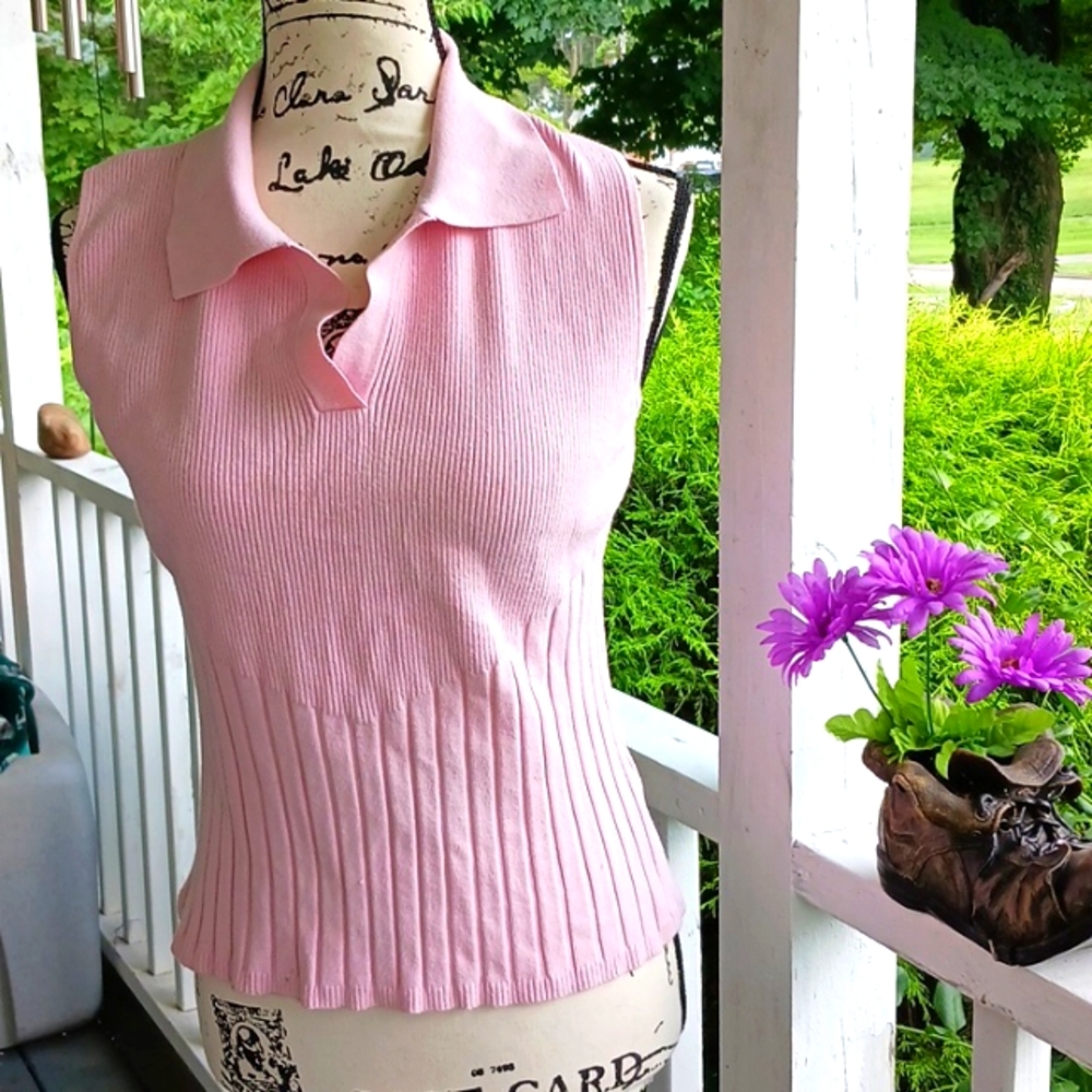 BELLDINI Collared Textured Pale Pink Sleeveless Sweater Large